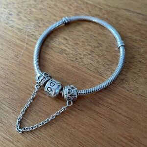 Authentic Pandora 6.3” 925 Silver Clasp Charm Bracelet with Free Safety Chain